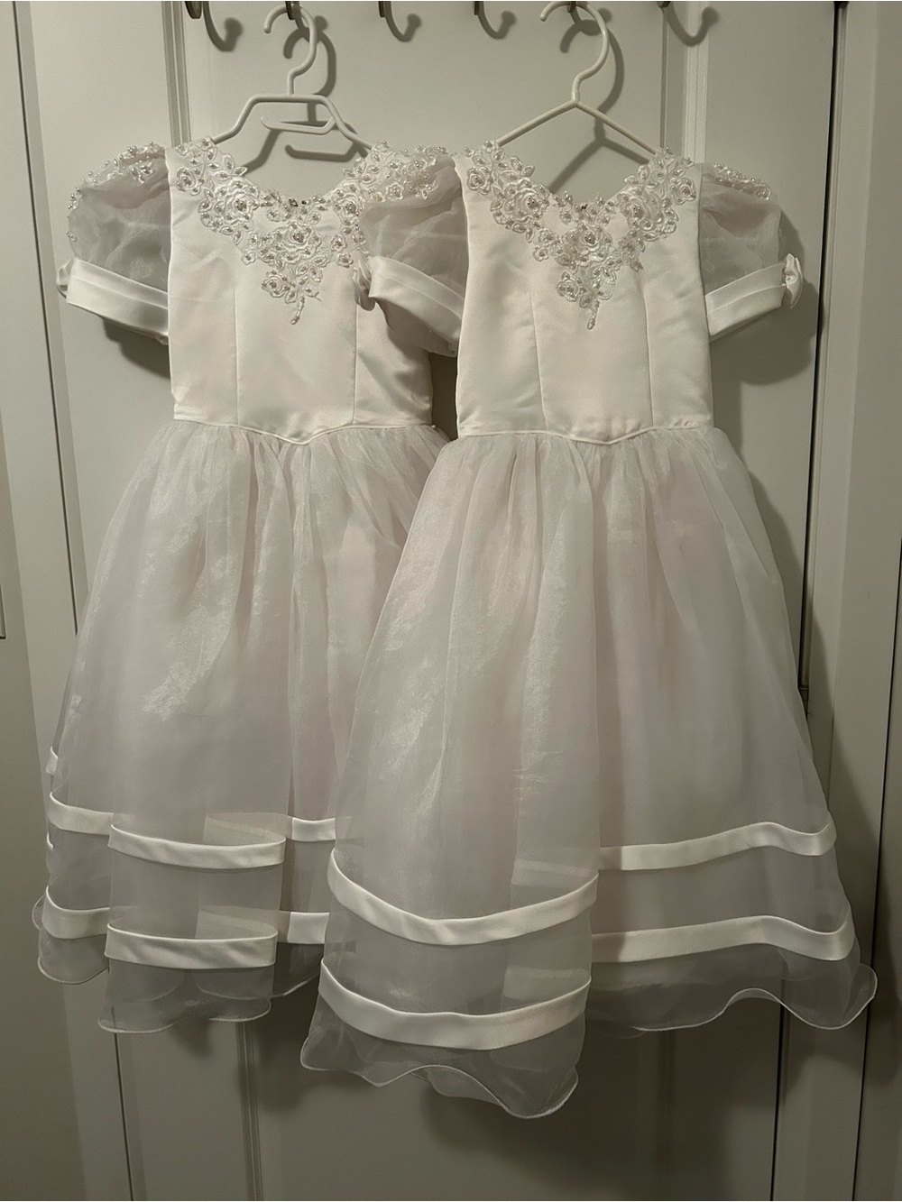White Girls' Flower Girl Dress with Beaded Bodice